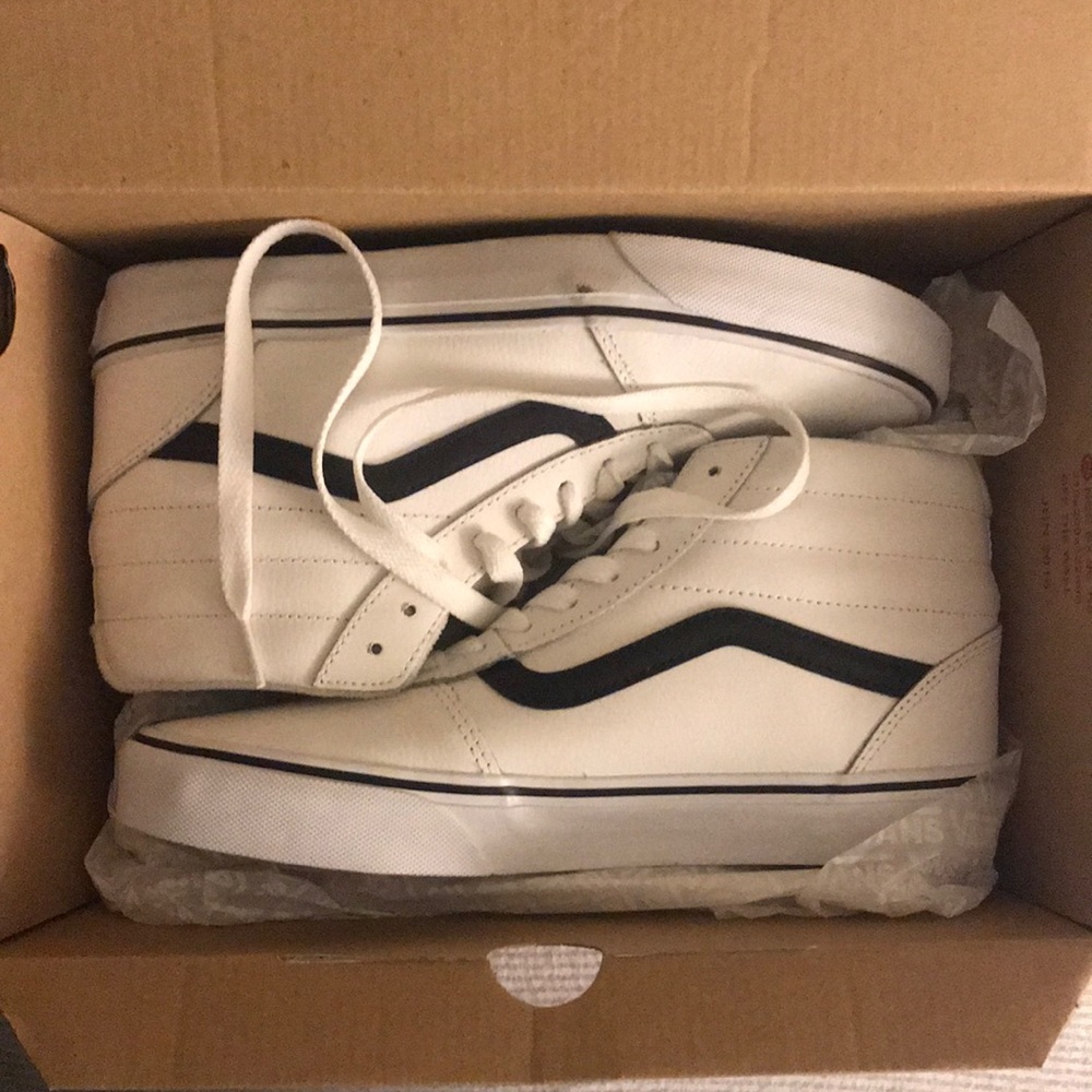 Vans white leather high tops